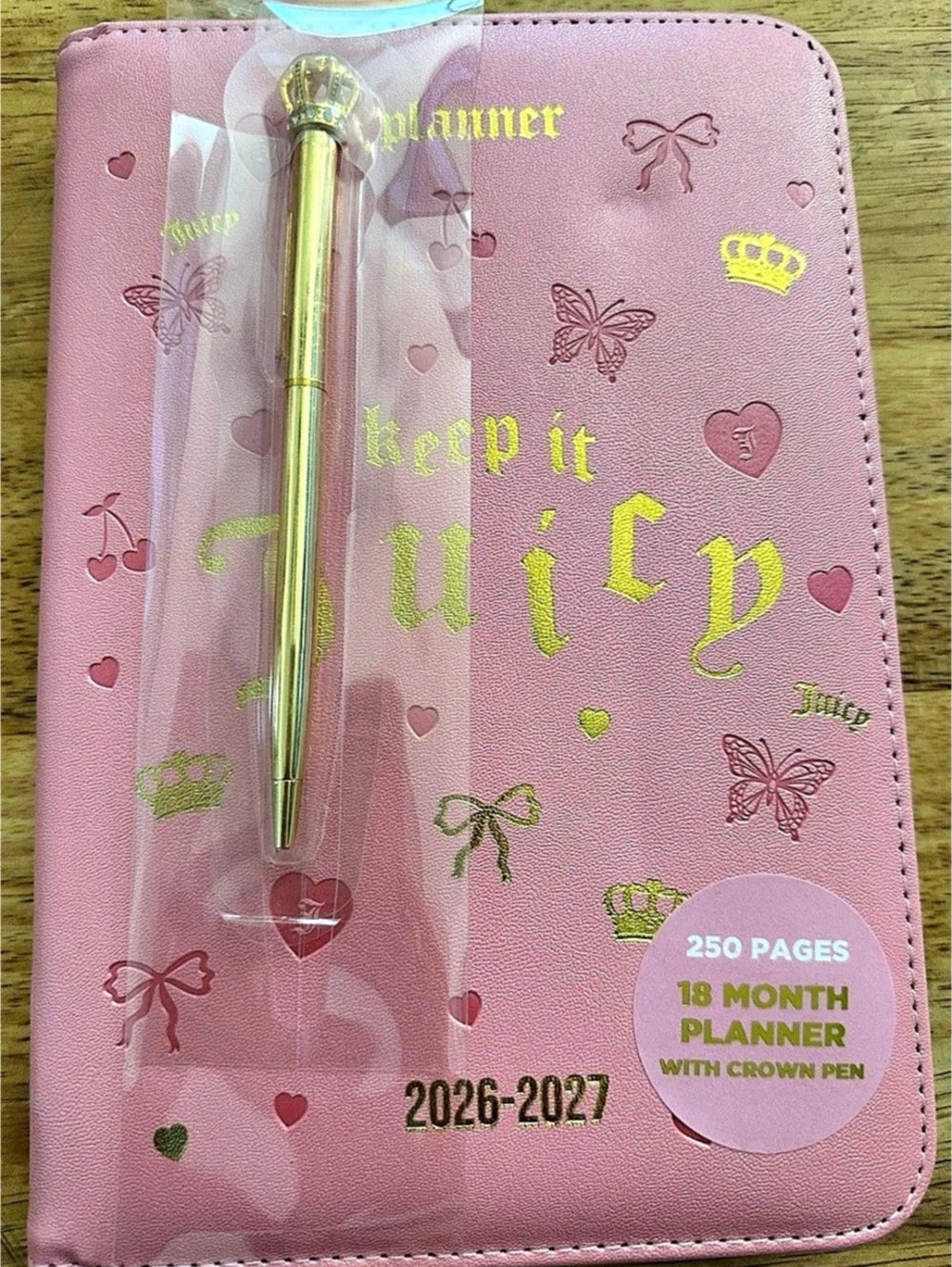 Juicy Couture 18 Month Planner Pink/Gold 2026-2027 pen gold crown 250 pages New